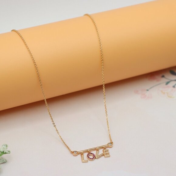 Dainty Rose Gold LOVE Pendant Necklace with Adjustable Chain, XPNL0203 - Picture 10 of 13